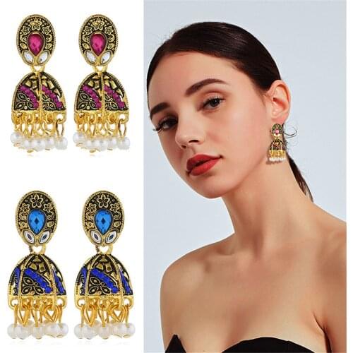 CRLEY Bohemian Legend Pearl Drop Earrings for Women Jewelry Gift Vintage Totems Geometric Blue Ethnic Style Earrings Jewelry