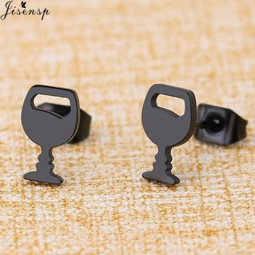 Jisensp Unique Design Simple Fashion Wine Glass Stainless Steel Earrings for Women Vintage Glass Stud Earrings Jewelry Gift