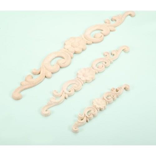 1pc White Floral Wood Carved Corner Decal Strip Appliques Frame Wooden Crafts Wall Door Woodcarving Flower Decor Furniture 4size