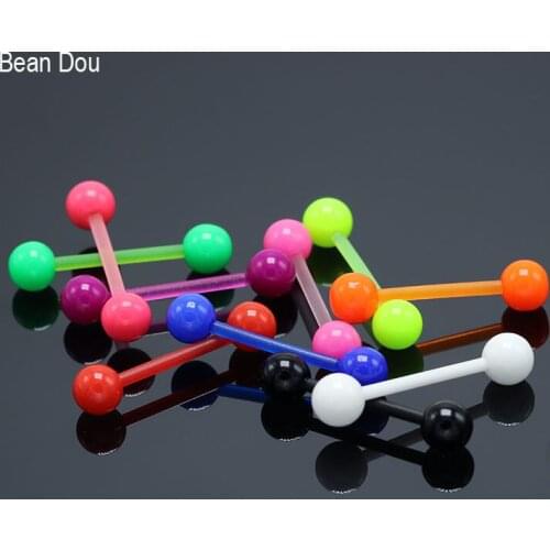 10Pieces Mix Color Tongue Rings Piercing Barbell Tongue Bar Soft 1.4mm Colorful Candy Color Body Pircing Jewelry For Men Women
