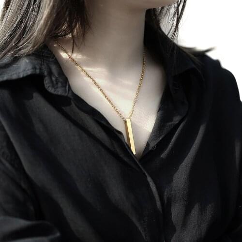 2mm Square Vertical Bar Name Pendant Necklace Stainless Steel Rolo Chain Leather Rope Love Valentine Gift Jewelry DNM32