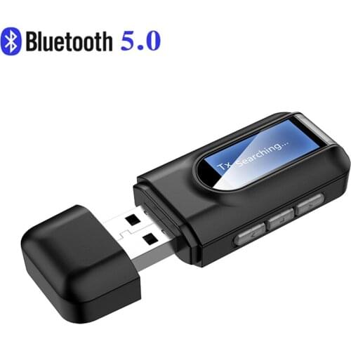 2 IN 1 USB Bluetooth 5.0 Transmitter Receiver With LCD Display 3.5MM AUX Stereo For PC TV Car Headphones Wireless Adapter
