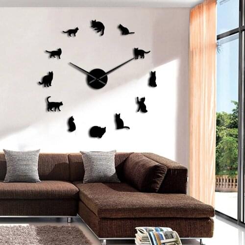 Cat Art DIY 3D Wall Clock Animal Kitty Wall Decor Large Clock Watches Saat Nursery Wall Decor For Living Room Kids Room