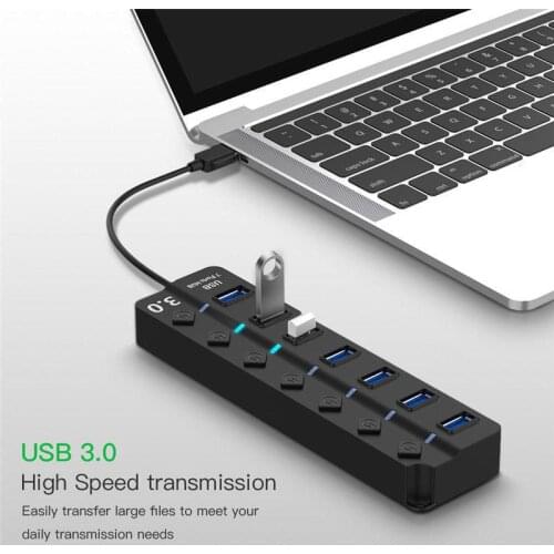 4/7 Port USB 3.0 Hub 5Gbps High Speed on/Off Switches AC Power Adapter for PC Windows95/98/ME/2000/XP/Vista