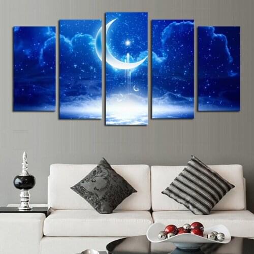 5 panels(No Frame) HD Dream Moon Partly cloudy Wall Art Picrue Print Painting For Home Decor