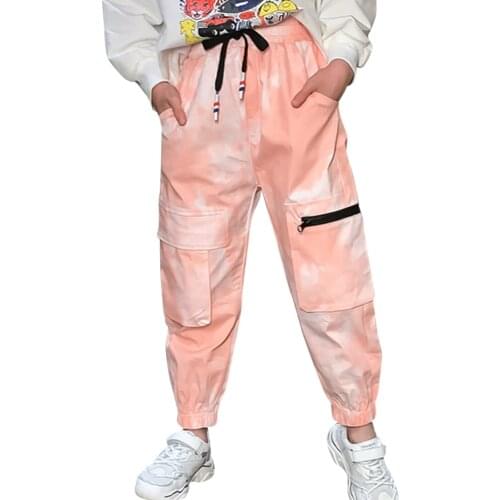 Girls Cargo Pants Floral Pattern Childrens Pants For Girls Fake Zippers Children Sport Pants Casual Style Kids Clothes Girls