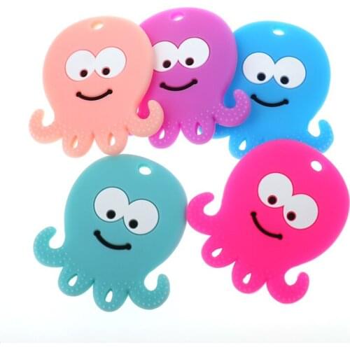 5pcs Silicone Octopus Baby Teethers Bpa Free Infant Teething Pendant Silicone Pacifier Chain Accessories Nursing Gift Food Grade
