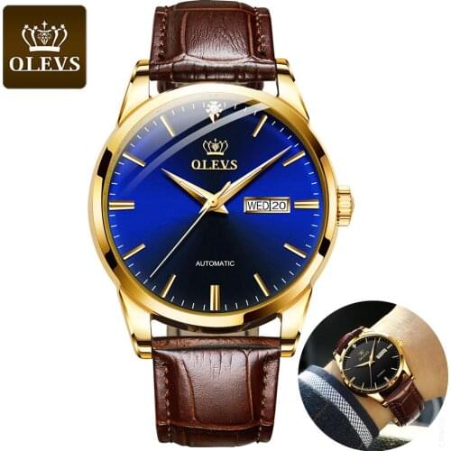OLEVS New Automatic Watches Mens Watches Classic Mechanical Leather Watch Men Luxury Men Date Business Waterproof Clock Man