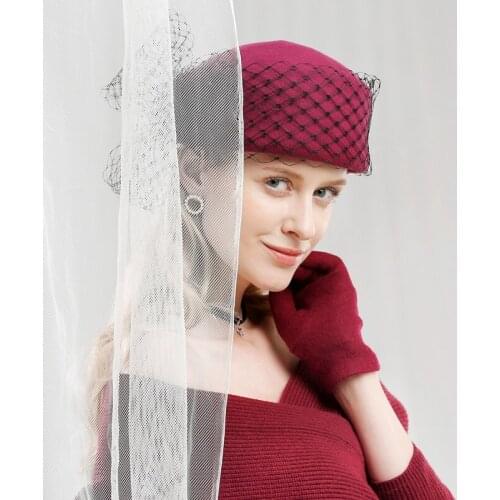 Lady Fedoras Hats Girls Veil Wool Party Cap Womens Elegant Fashionable Woolen Hats Stylish Retro Gauze Woolen Hats Adjust A45