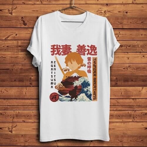 Demon Slayer Kisatsutai Agatsuma Zenitsu funny anime t shirt homme white casual tshirt men unisex manga streetwear tee