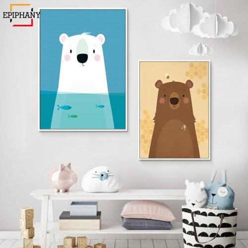 Nursery Wall Art Kids Room Decor Bear Posters and Prints Cute Animals Canvas Painting Wall Pictures for Kids Bedroom Decor