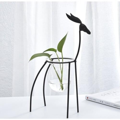 European Iron Deer Flower Vase Creative Hydroponic Container Glass Living Room Decoration Home Furnishing Floral Decorations