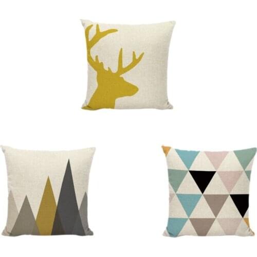 Geometric Mosaics Cushion Cover Cartoon Mountains Flamingo Elephant Painted Yellow Deer Lines Office Decor Car Throw Pillow Case