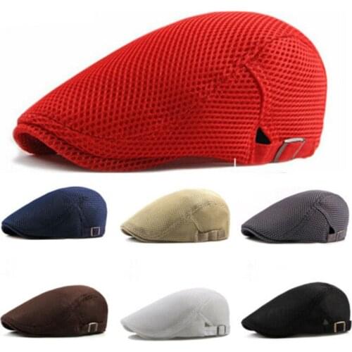 Summer Breathable Beret Cap for Men Women Outdoor Sun Bone Brim Hat Herringbone Golf Driving Sun Flat Adjustable Beret
