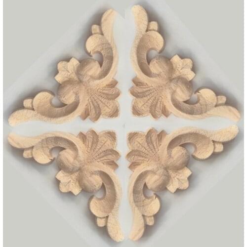 Chinese Style Vintage Unpainted Wood Carved Decal Corner Onlay Applique Frame Home Furniture Wall Cabinet Door Decor