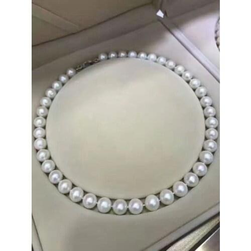 Classic 11-12mm south sea white round pearl necklace 18inch 925s