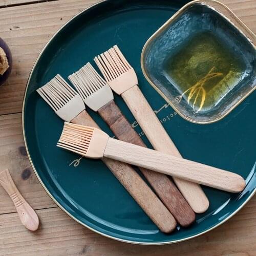 Kitchen Beech Wooden Handle Barbecue Brush Silicone Brush Baking Small Brush Household Heat-resistant Brush Baking Tool