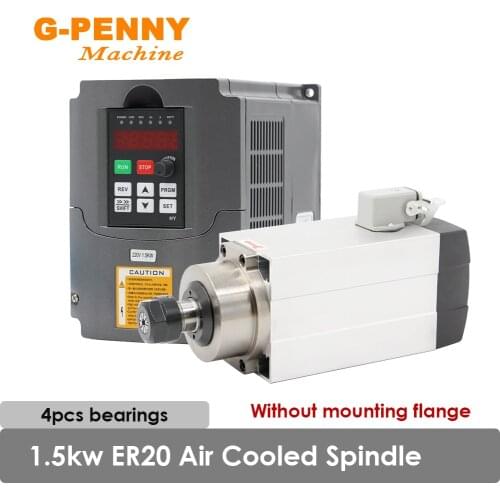 NEW Arrival 1.5KW ER20 Air Cooled Spindle Motor Square Spindle Without mounting flange & 1.5kw Huanyang Inverter 4 PCS Bearings