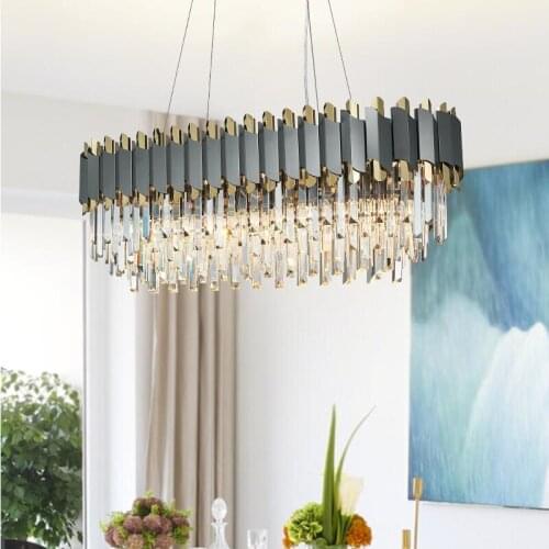 New crystal chandelier living room lamp simple luxury villa restaurant bedroom lighting black round designer creative crystal