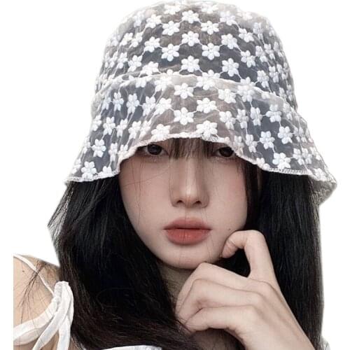2020 New Korean LACE Hat For Women Floppy Foldable Summer Bucket Hat Soft Lace Flower Wide Brim Sun Hats Dress Lace Ladies Hat
