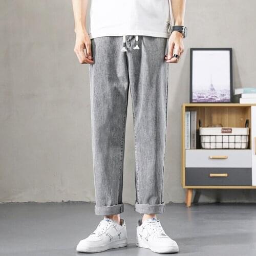 2021 New Loose Men Jeans Male Trousers Simple Design High Quality Cozy All-match Students Daily Casual Denim Pants Lihgt Gray