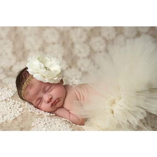 Newborn Baby Props Tutu Skirt Handmade Crochet Flower Headband and Tutu Skirts Baby Photo Props Fotografia 0-1M or 3-4M