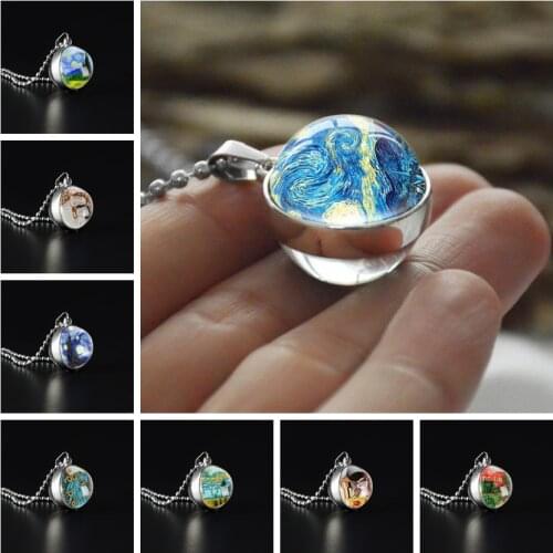 New Double Sided Glass Dome Necklace Starry Night Van Gogh Art Picture Pendant Glass Cabochon Necklaces Hand Craft Jewelry
