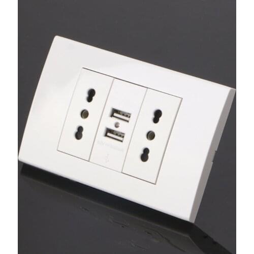 OOTDTY Wall Power Socket Plug, Double Italian / Chile Electrical Outlet With 1000mA Dual USB Charger Port for Mobile 118mm*80mm
