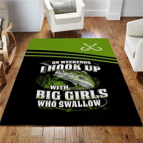 Fishing Green Bass Rug 3D All Over Printed Non-slip Mat Dining Room Living Room Soft Bedroom Carpet