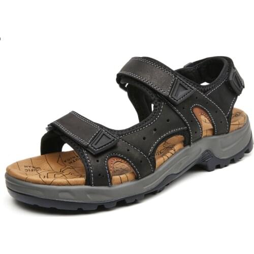 Cassic Genuine Leather Men Sandals Comfortable Suede Sole Outdoor Sandalias Men Summer Beach Sandals Hollow Men Shoes Foot Wear