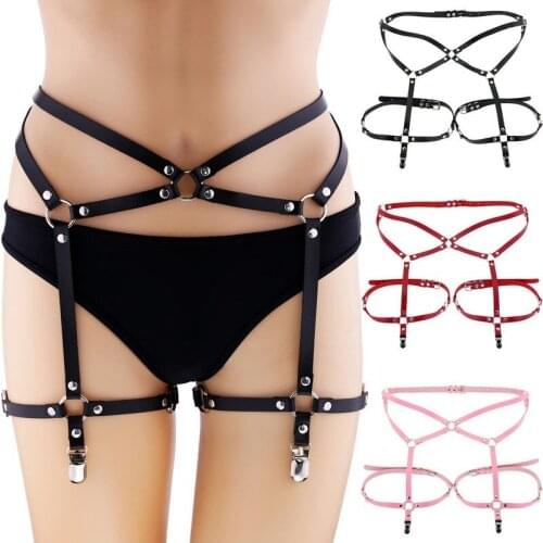Sexy Harajuku Leather Punk Goth Garter Belts Leg Ring With 2 Suspenders Straps And Detachable O-ring Leg Harness Rave Outfit