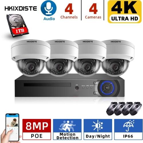 8MP POE Outdoor CCTV Dome Camera System 4K 4CH Security Camera NVR POE Kit H.265 Home CCTV IP66 Waterproof Home Surveillance Set