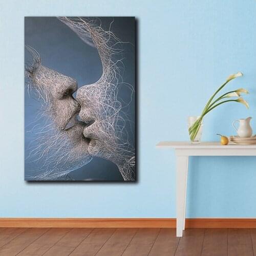 Modern Abstract Portrait Posters and Prints Wall Art Canvas Painting Love Kiss Oil Painting on the Wall Creative Decor Unframed