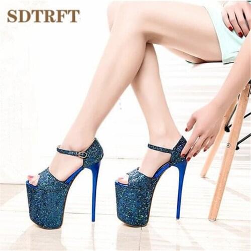 SDTRFT Stiletto Ladies Nightclubs Sandals Female Sequins shoes woman 20cm Thin heels Crossdresser Buckle Pumps zapatos de mujer