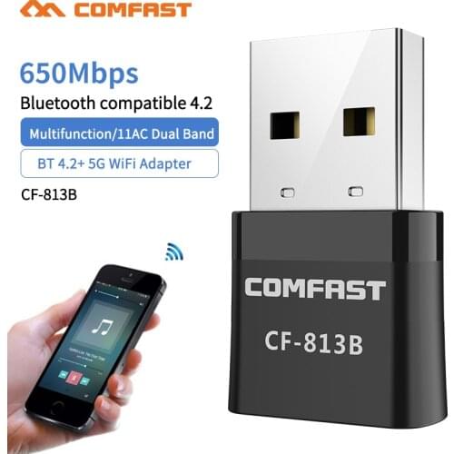 USB WiFi Bluetooth Compatible 4.2 Adapter 650Mbps Dual Band 2.4/5Ghz Wireless External Music Receiver Wi Fi Dongle PC/Laptop