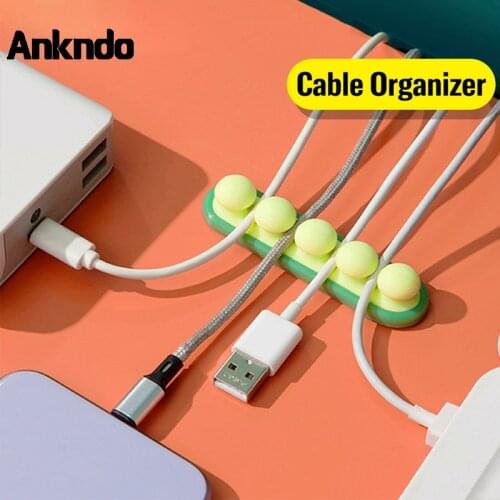 ANKNDO 4-Clip Data Cable Organizer Earphone Protector Cable Winder Fixing Device for Office Desktop Cord Management Wire Holder