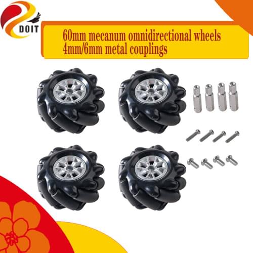 4pcs/lot DIY 60mm mecanum Omnidirectional wheel with 4mm/6mm metal coupling for 4WD smart RC ROS robot part 10kg load free screw