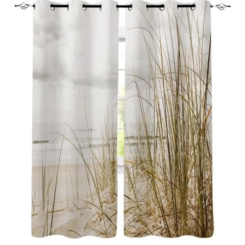 Beach Weeds Sea Waves Window Curtains Home Decor Living Room Curtain Kitchen Draperies Curtains for Bedroom