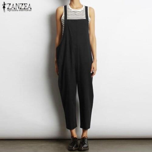 S-5XL Women Strappy Playsuits 2021 ZANZEA Plus Size Linen Overalls Jumpsuits Vintage Summer Pants Female Strap Rompers Pantalon
