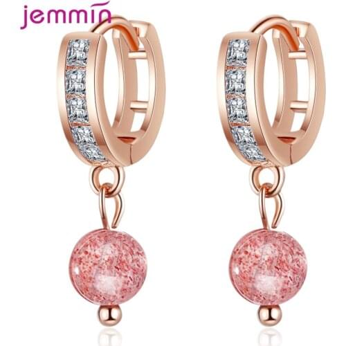 Simple Korean Trend 925 Sterling Silver Drop Earrings Cute Round Zircon Ball With Strawberry Crystal Lady Daily Party Jewelry