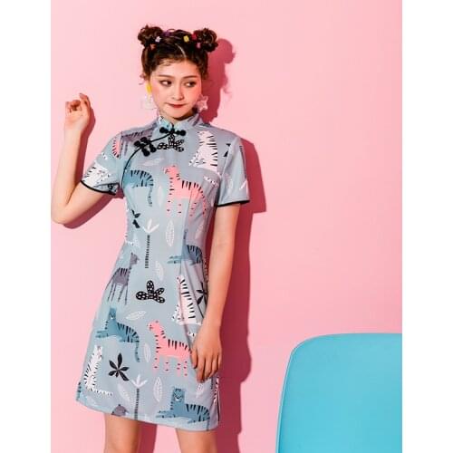 Chinese style cheongsam Short sleeve dress women Vintage print bodycon dress sexy dress bandage dress party dress women dress