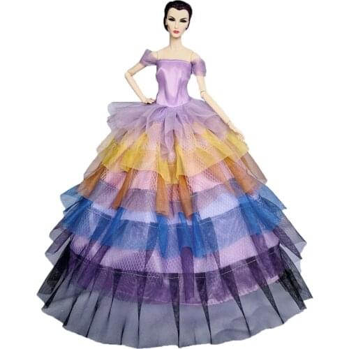 1/6 Purple Rainbow Wedding Dress for Barbie Doll Clothes Princess Outfits 11.5" Dollhouse Accessories Party Gown Kids Toys Gifts