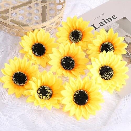10pcs Mini Silk Sunflower Artificial Daisy Flower Head For Wedding Party Decoration DIY Scrapbooking Wreath Craft Fake Flowers