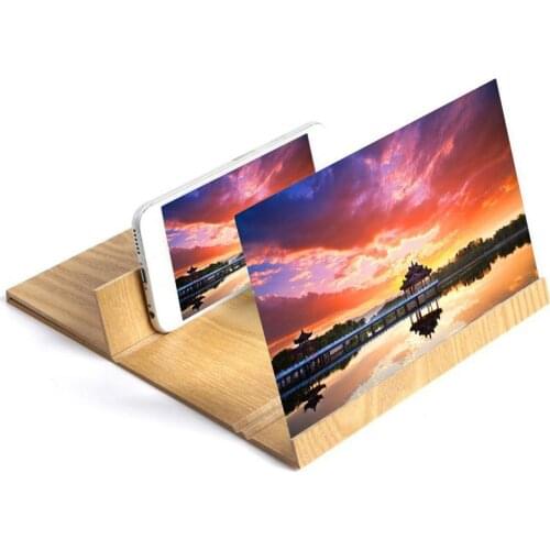 12 Inches 3D HD Video Amplifier Desktop Folding Wood Bracket Smartphone Stand Mobile Phone Screen Magnifier Smartphone Holder