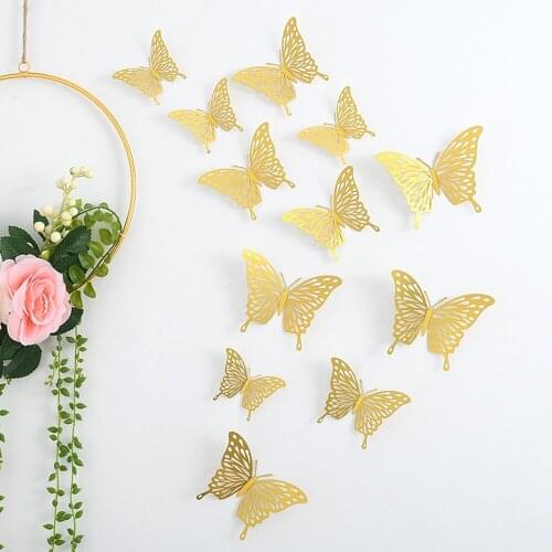 12pcs Suncatcher Stickers 3D Effect Crystal Hollow Butterflies for Kids Room Home Decor DIY Wall Art Party Wedding Decoration