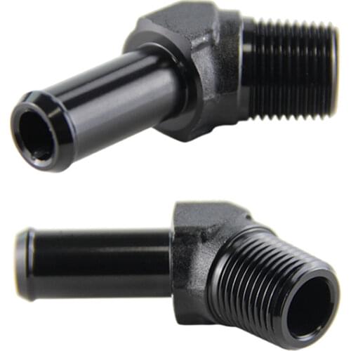 2PCS ALUMINUM 3/8" NPT MALE 45 DEGREE TO 1/2" HOSE BARB NIPPLE AN8 FITTING BLACK