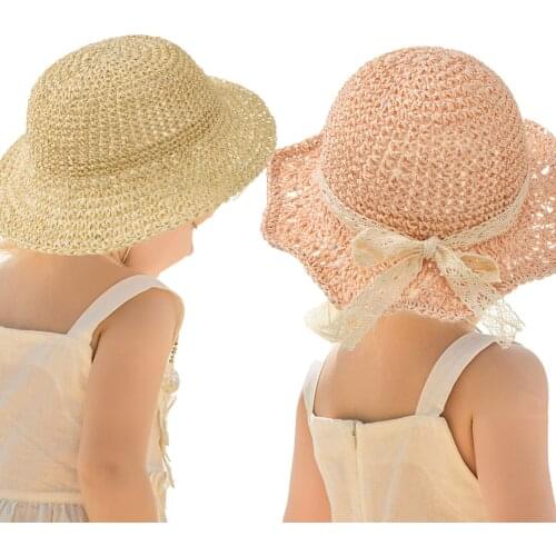 2021 New Bow Sunscreen Baby Straw Hat Beach Baby Sun Hat Breathable Childrens Fisherman Hat Kid Summer Beach Sun Hat Sun Cap