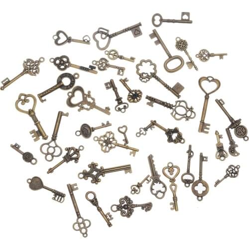 40Pcs Mixed Keys Charms DIY Jewelry Making Pendant Fit Bracelet Necklace Vintage Antique Bronze