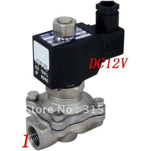 Free Shipping 5PCS/Lot 12v 1" NC 2-way Stainless Steel Solenoid Valve VITON Oil Gas Acid Fluid Square Coil