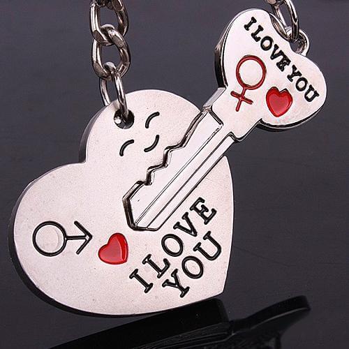 1 Pair Heart Key Shape Couple Keychain Keyring Valentines Lover Gifts Love Key Pendant Letter Carved Keychain Valentines Gift
